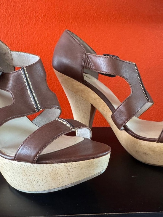Max Studio Shoes - Max Studio Brown Leather Platform Sandals with Light Wood Heel